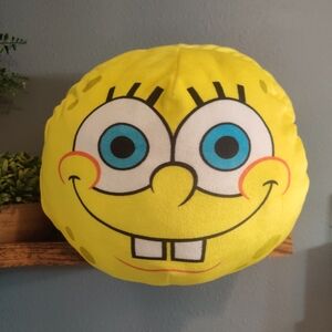 SpongeBob Soft Round Throw Pillow Ball Plush Stuffed Kids Toy Yellow Sponge Face